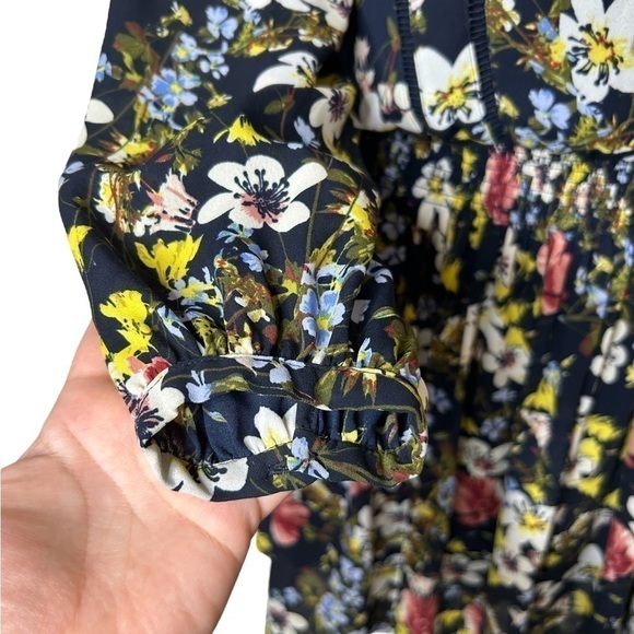 Banana Republic Black Blogger Fav Floral Valeri Long Sleeve Smocked Dress Small - Picture 15 of 16
